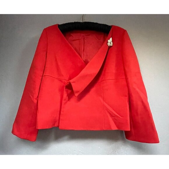 Women's Wrap Front Blazer Jacket with Gold Metal Accent Red Slightly Cropped - Picture 1 of 7